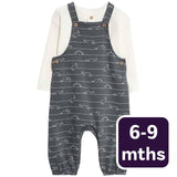 M&S Dino Dungarees set with T-shirt 6-9 Months, imported from the UK