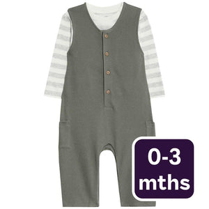 M&S Waffle Jersey Dungaree Khaki Baby Outfit Set 0-3 Months