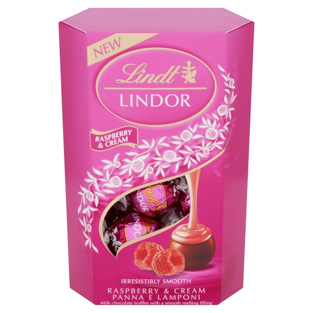 Lindt chocolate truffles Raspberry & Cream box, UK version