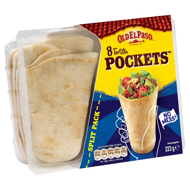 Old El Paso fajita tortilla pockets 8 pack, imported from the UK