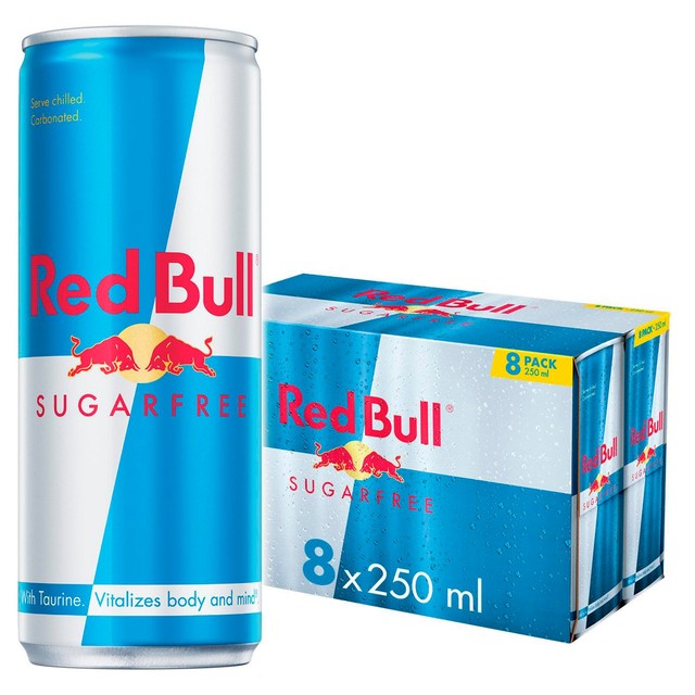 Red Bull sugar free energy drink 8 x 250ml, imported from the UK