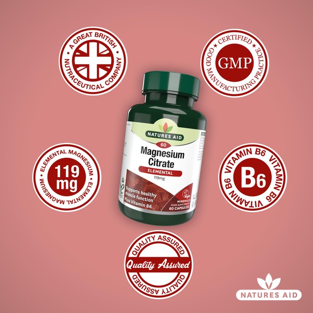 Natures Aid magnesium citrate supplement capsules 60 capsules, imported from the UK