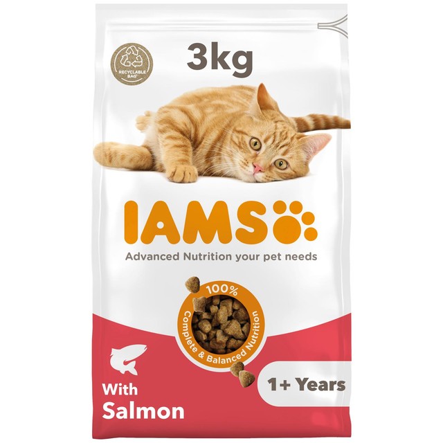 IAMS Adult Dry Cat Food Salmon 3kg, UK version