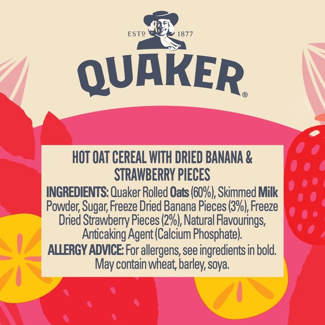 Quaker banana strawberry porridge pot 58g, imported from the UK