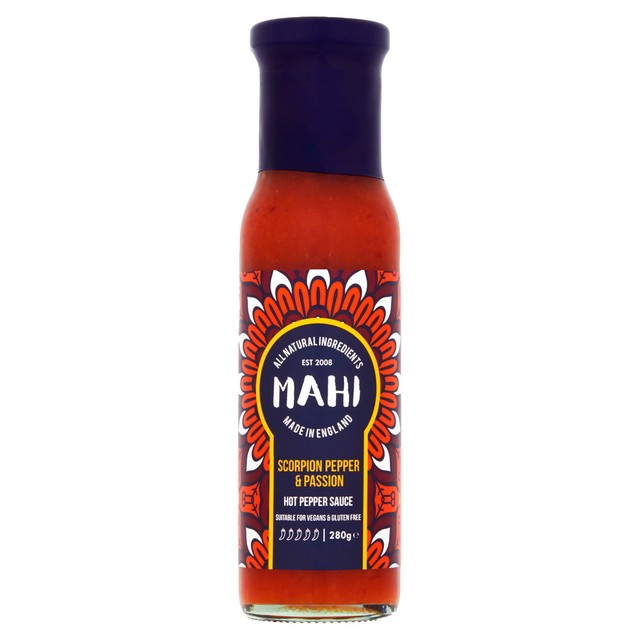 Mahi Scorpion Pepper & Passion hot sauce 280ml, imported from the UK