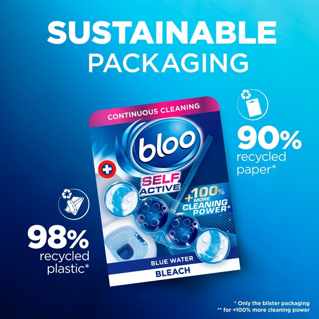 Bloo Colour Active+ Bleach toilet rim blocks 2 x 50g - British product
