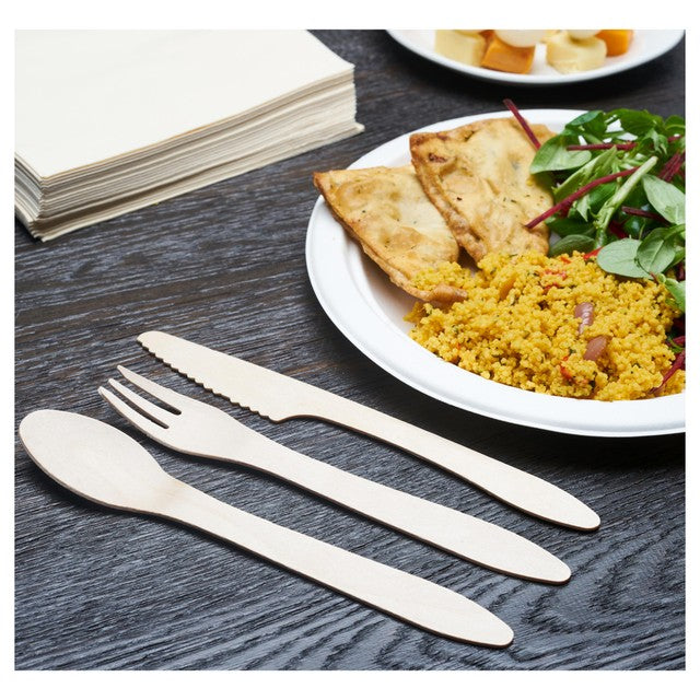 Duni BioPak wooden cutlery set for 6 people - British product