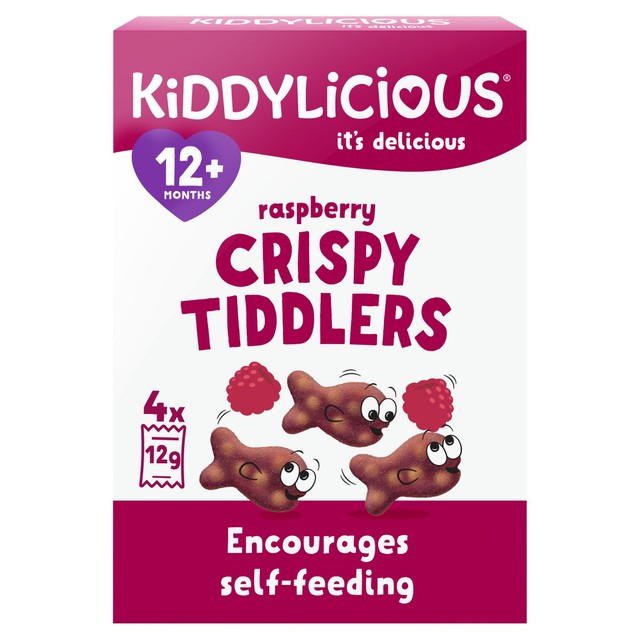 Kiddylicious Raspberry Crispy Tiddlers toddler snack 4 x 12g, UK version
