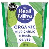 M&S The Real Olive Co. Organic Wild Garlic & Basil Pitted Olives 150g- Buy online at McGrocer