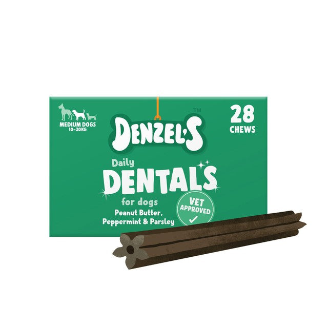 Denzel's medium dog dental chews with peanut butter, peppermint, and parsley, 28x30g pack - British product