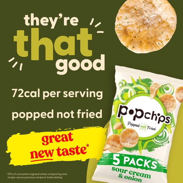 Popchips Sour Cream & Onion crisps 5-pack, imported from the UK