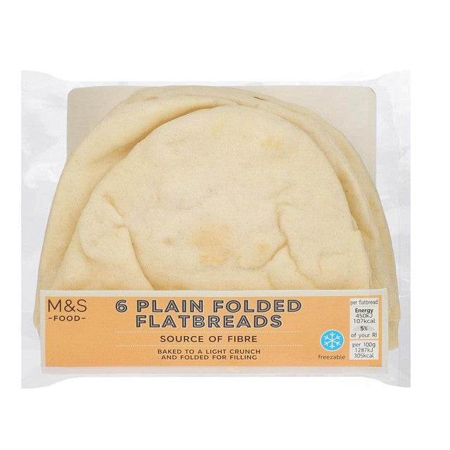 M&S white folded flatbreads 6 x 35g, imported from the UK