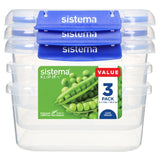 Sistema Square Klip It Plus food storage containers 1.15L 3 pack (British brand)