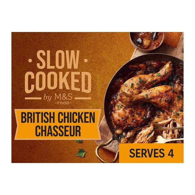 M&S slow cooked chicken legs with red wine, mushroom and smoked bacon sauce 1.296kg, imported from the UK