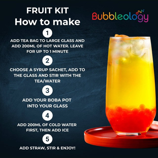 Bubbleology fruit bubble tea mixology kit with popping boba 430g - British product