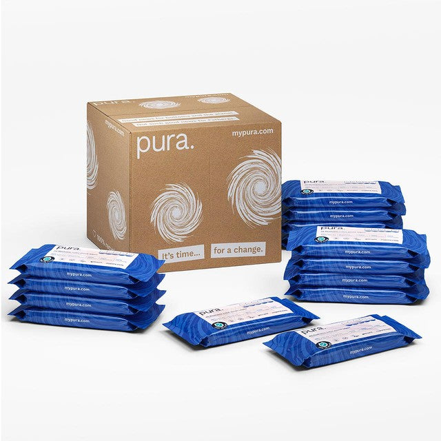 Pura flushable toilet tissue wipes multipack, imported from the UK