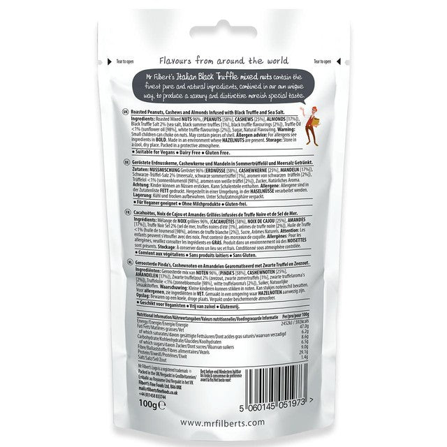 Mr Filbert's Italian black truffle and sea salt mixed nuts 100g, imported from the UK