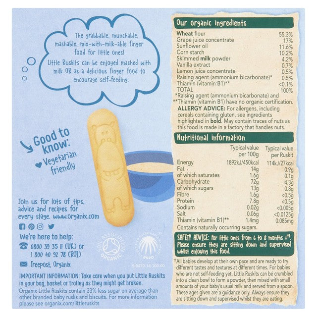Organix vanilla baby rusks 60g, imported from the UK
