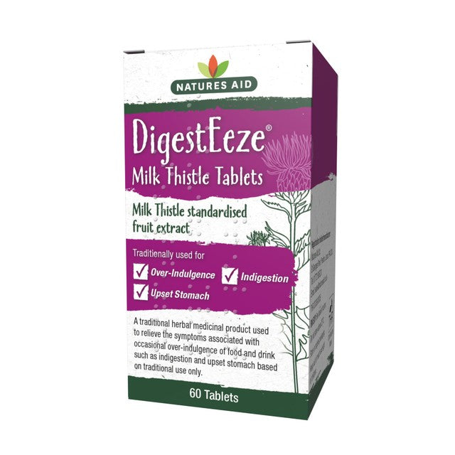 Natures Aid DigestEze milk thistle over-indulgence relief tablets 60 tablets, imported from the UK