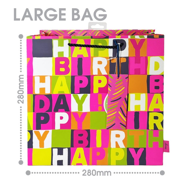 Deva Designs neon pink birthday gift bag medium, imported from the UK