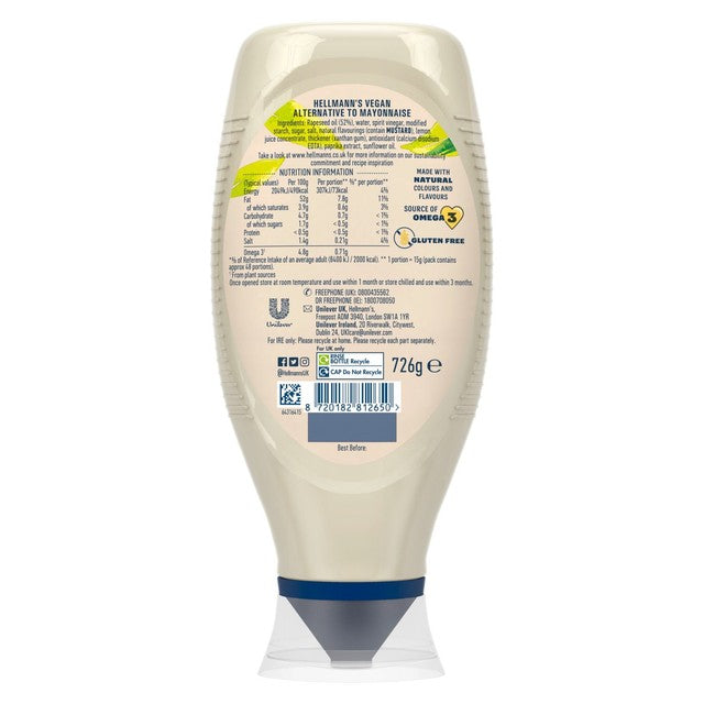 Hellmann's plant based mayonnaise 750ml, UK version
