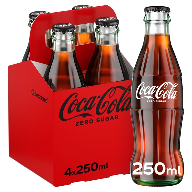 Coca-Cola Zero Sugar cola drink 4x250ml - British product