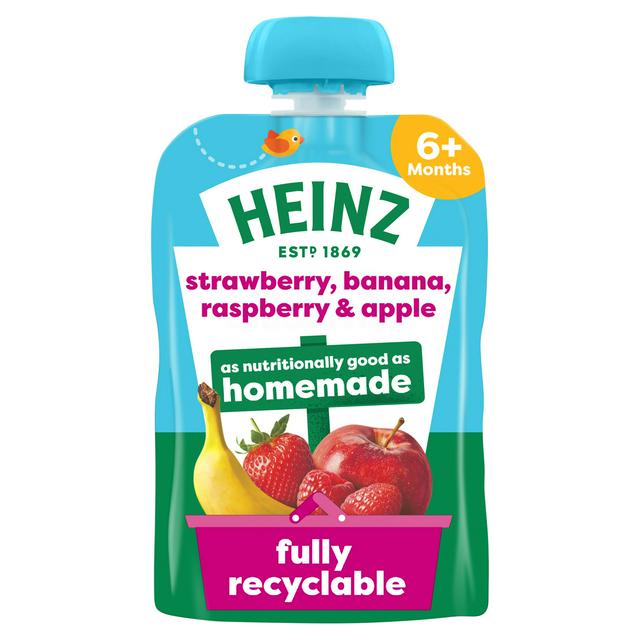 Heinz Strawberry Banana Raspberry Apple Baby Food Fruit Puree Pouch 6 Months 100g