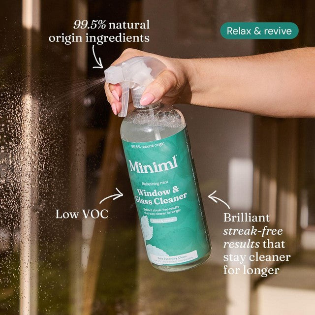 Miniml mint window and glass cleaner spray 750ml, imported from the UK