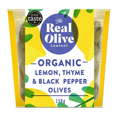 M&S The Real Olive Co. Organic Lemon, Thyme & Black Pepper Olives- Buy online at McGrocer