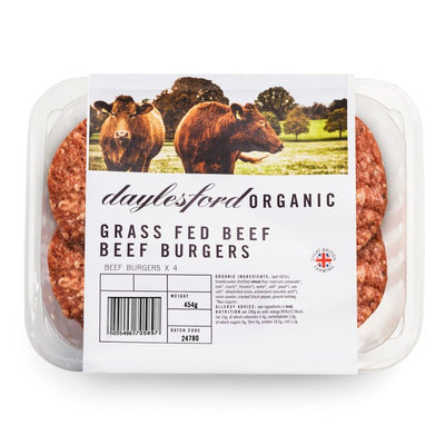 M&S Daylesford Organic 4 برجر لحم بقري بريطاني ربع باوند 454 جم - اشترِ عبر الإنترنت من McGrocer