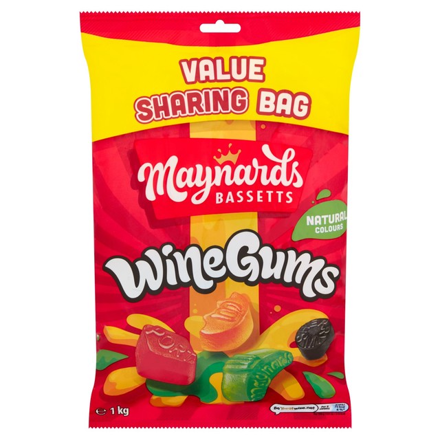 Cadbury Maynards Bassetts Wine Gums sharing bag 1kg, imported from the UK