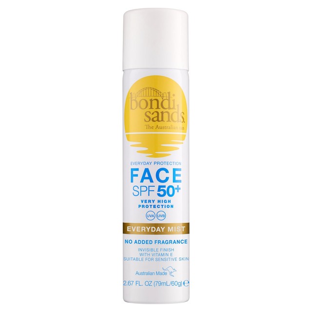 Bondi Sands SPF 50+ face sunscreen mist, imported from the UK
