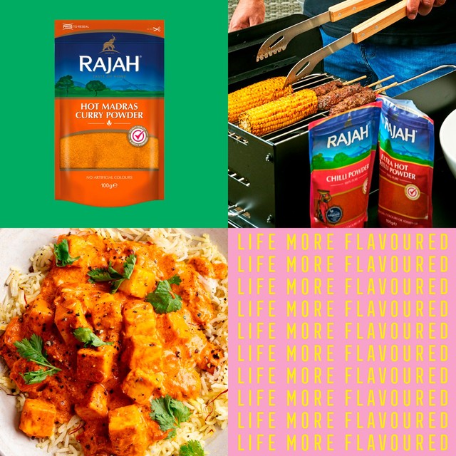 Rajah Hot Madras curry powder 100g, UK version