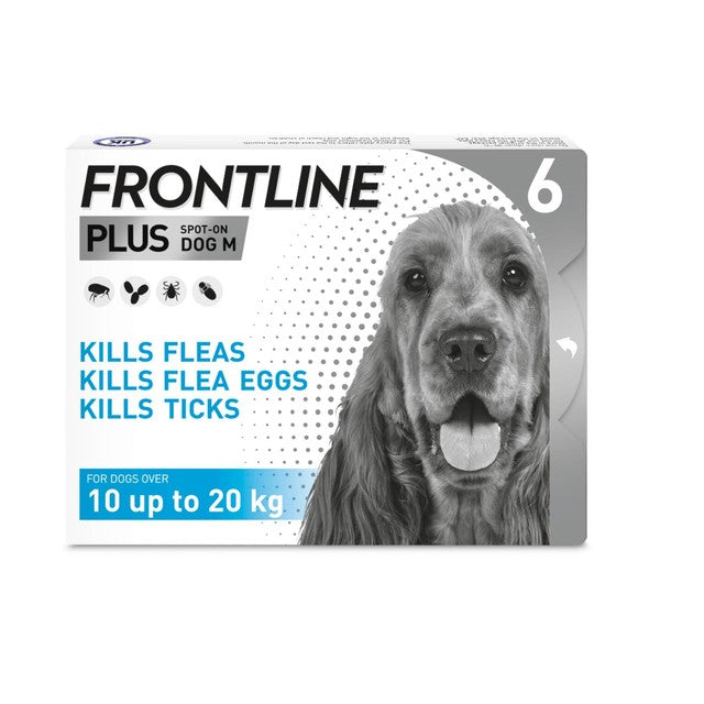 Frontline flea treatment for medium dogs 10-20kg, 6 pipettes - British product