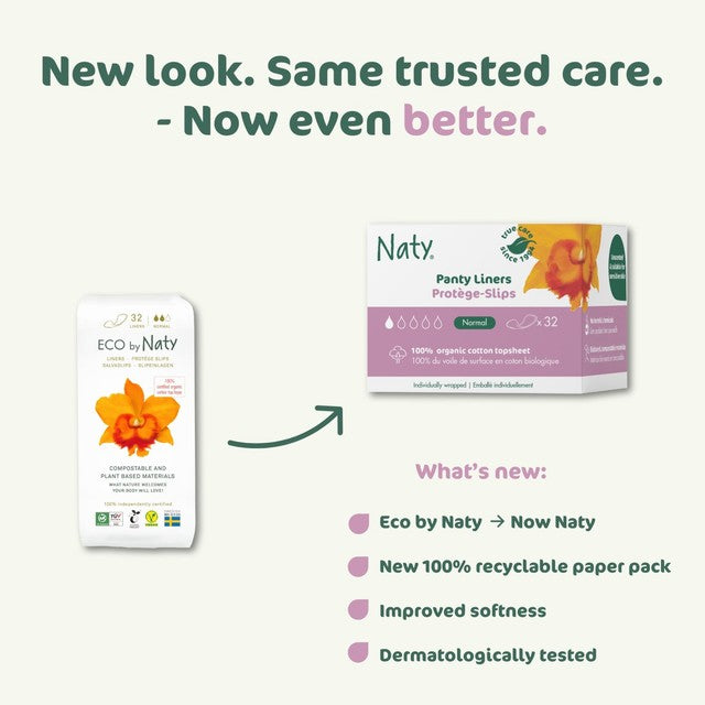 Naty Bio Normal pantyliners 32 pack, imported from the UK