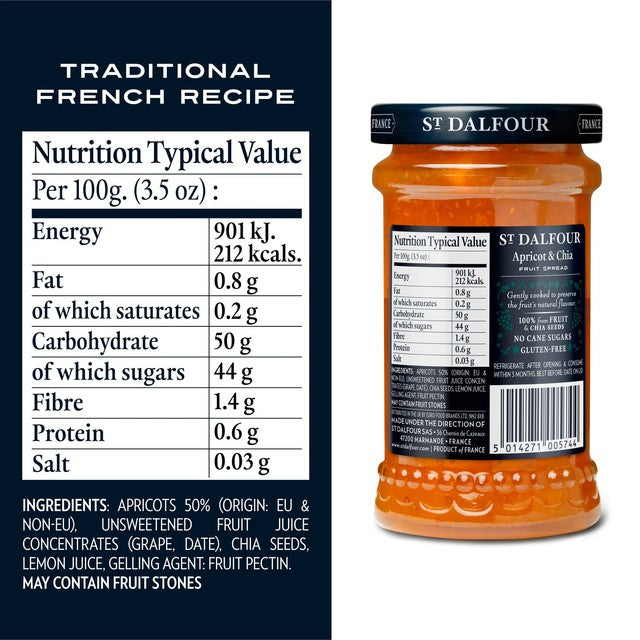 St Dalfour apricot & chia fruit spread 170g (British brand)