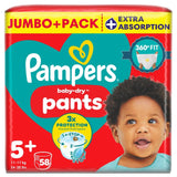 Pampers Baby-Dry extra absorption nappy pants size 5+, imported from the UK