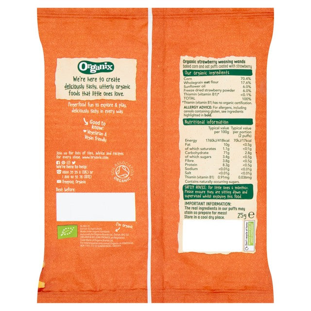Organix strawberry baby puffs 25g, imported from the UK