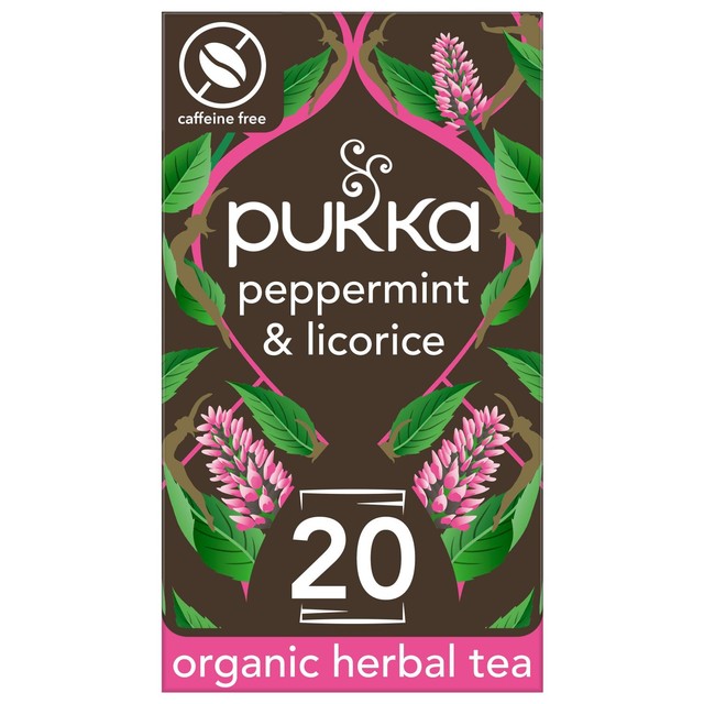 Pukka Herbs peppermint and licorice herbal tea bags x20, imported from the UK