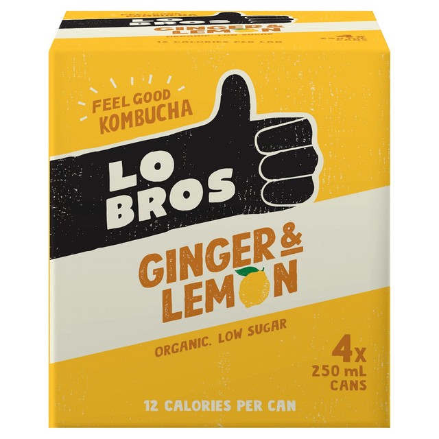 Lo Bros ginger lemon kombucha multipack 4x250ml, UK version