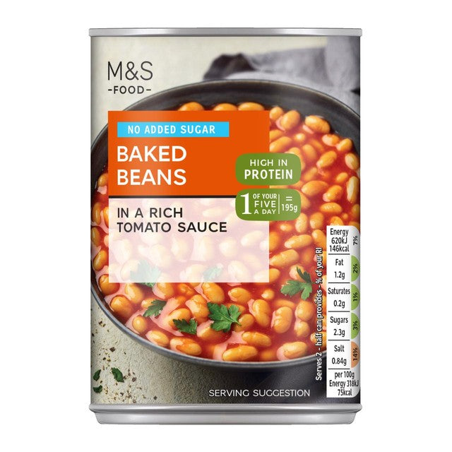 M&S No Added Sugar Baked Beans 390g, imported from the UK