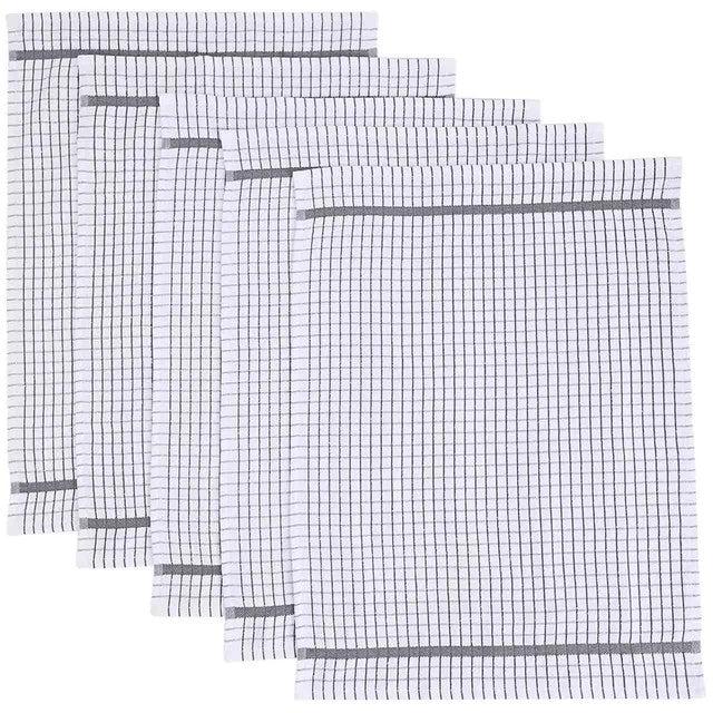 M&S checked terry tea towels light grey - British product