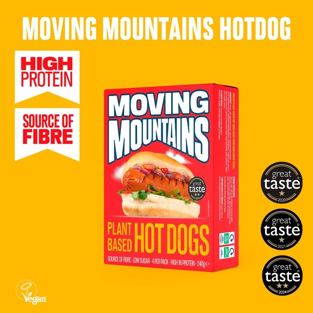 Moving Mountains plant-based hot dogs 240g, imported from the UK