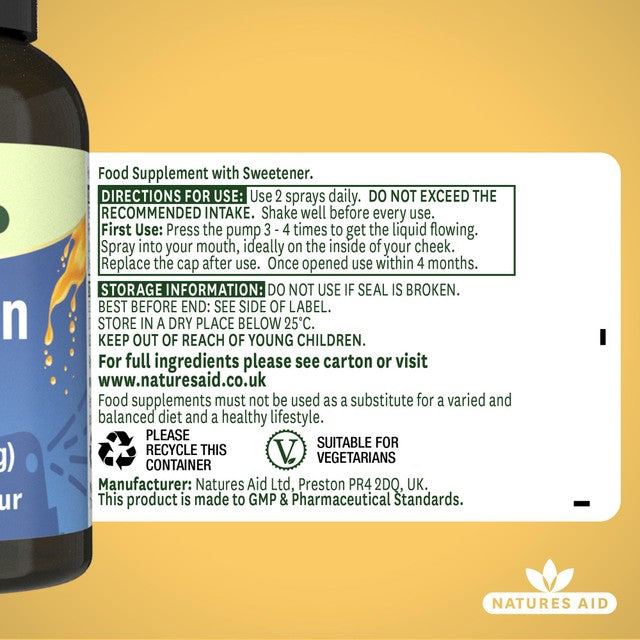 Natures Aid Vitamin D3 oral spray with orange flavour, 30ml, imported from the UK