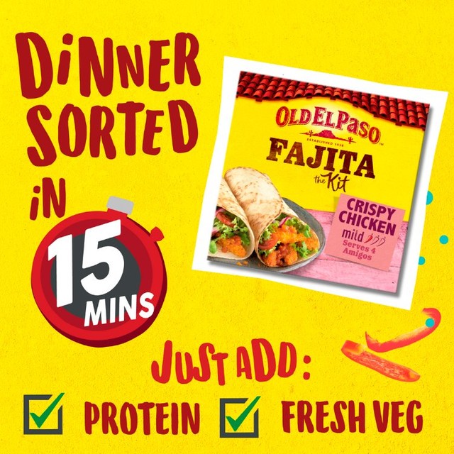 Old El Paso Crispy Chicken Fajita Kit 555g, imported from the UK
