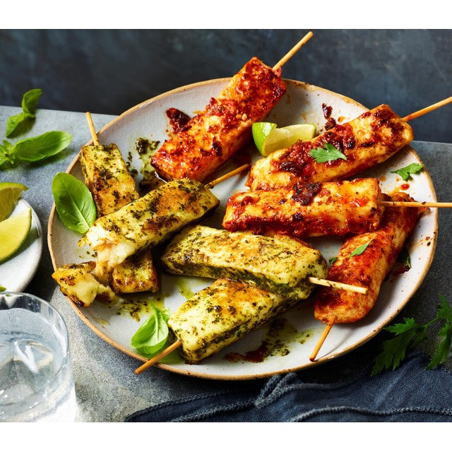 M&S chilli halloumi kebabs 225g, imported from the UK