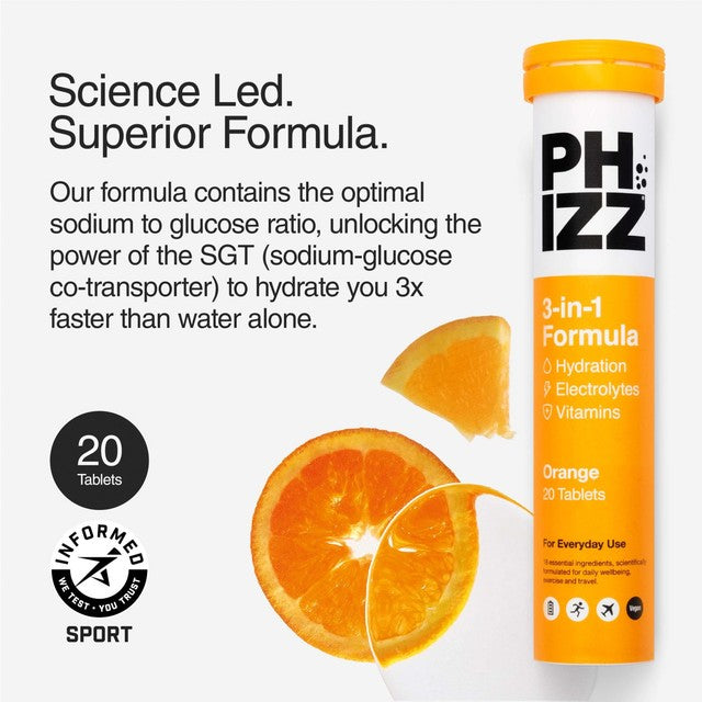 Phizz Orange Effervescent Tablets 20 Pack, imported from the UK