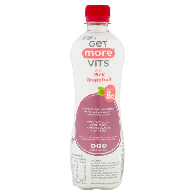 Get More Vits Vitamin B12 Pink Grapefruit Flavoured Water 500ml, UK version