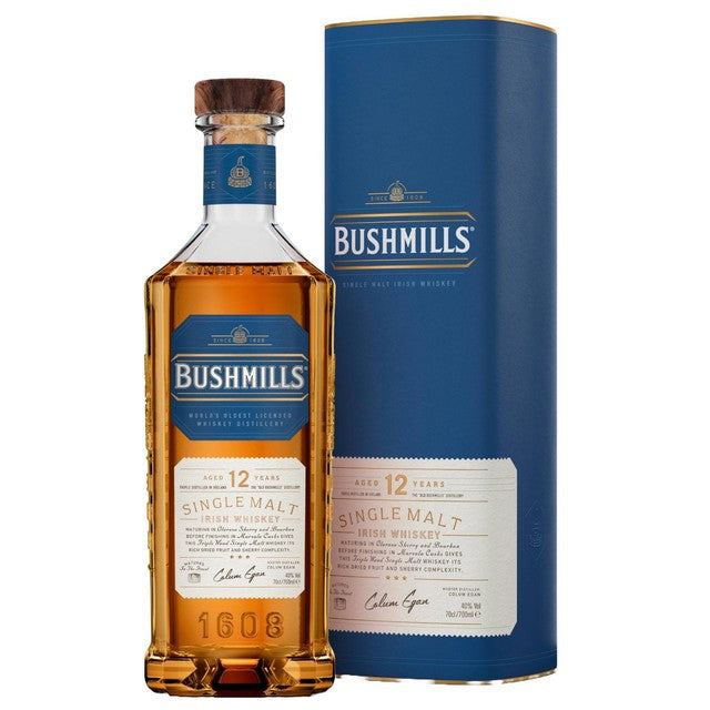 Bushmills 12 Year Old Irish single malt whiskey, imported from the UK