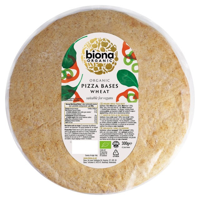 Biona organic wholewheat pizza bases 300g - British product